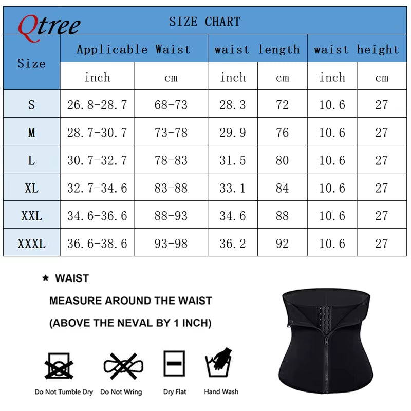 Qtree Men Hot Neoprene Slimming Trimmer Hooks Belt Sauna Sweat Body Shaper Corset Fitness Double Tummy Control Strap Weight Loss
