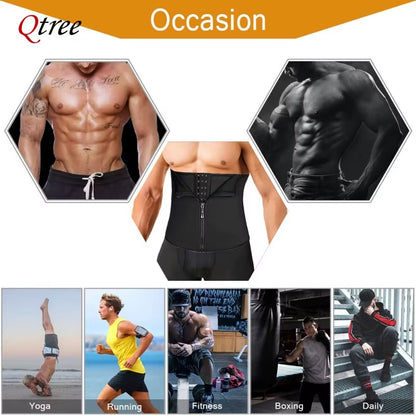 Qtree Men Hot Neoprene Slimming Trimmer Hooks Belt Sauna Sweat Body Shaper Corset Fitness Double Tummy Control Strap Weight Loss