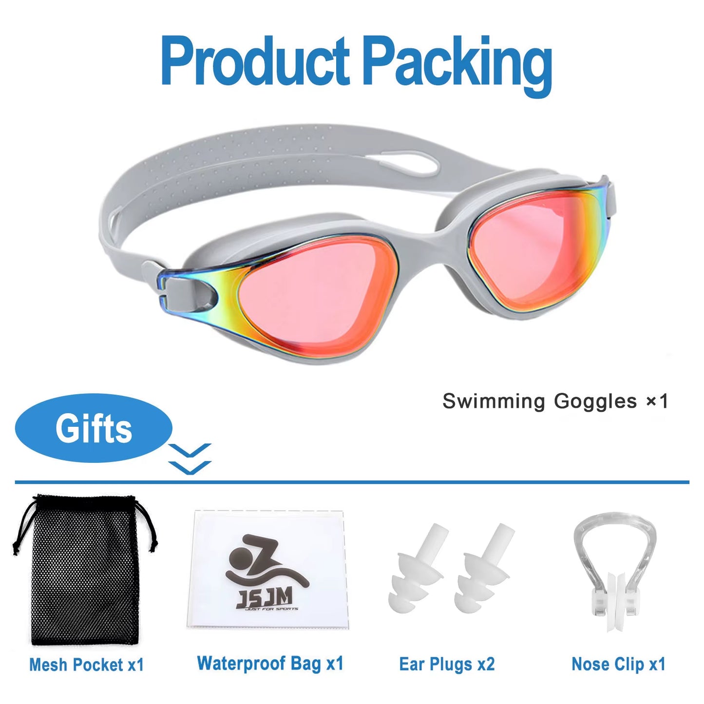 Unisex Adult Swimming Goggles – Anti-Fog Swim Glasses for Men & Women – Adjustable Silicone Waterproof Professional Swim Eyewear