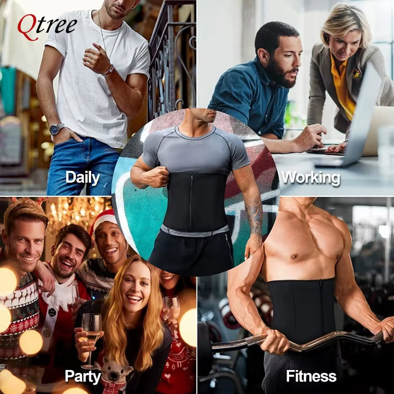Qtree Men Hot Neoprene Slimming Trimmer Hooks Belt Sauna Sweat Body Shaper Corset Fitness Double Tummy Control Strap Weight Loss