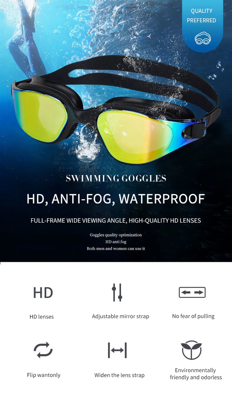 Unisex Adult Swimming Goggles – Anti-Fog Swim Glasses for Men & Women – Adjustable Silicone Waterproof Professional Swim Eyewear
