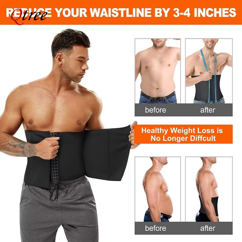 Qtree Men Hot Neoprene Slimming Trimmer Hooks Belt Sauna Sweat Body Shaper Corset Fitness Double Tummy Control Strap Weight Loss
